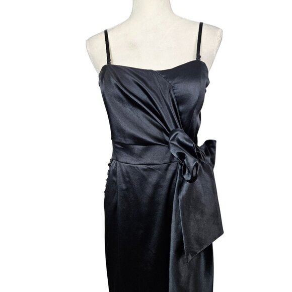 Womens Formal Black Satin Cocktail Dress Bow Detail Beaded Pockets Size L Sexy - Picture 5 of 13